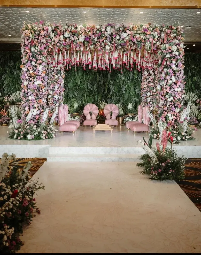 Floral mandap and stage design at JW Marriott, Siliguri