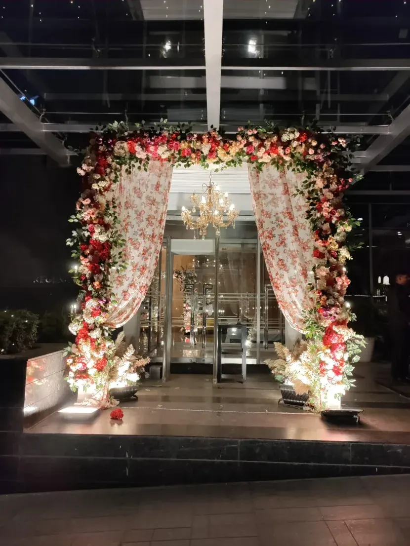 Floral entrance archway and walkway at Hyatt, Lucknow